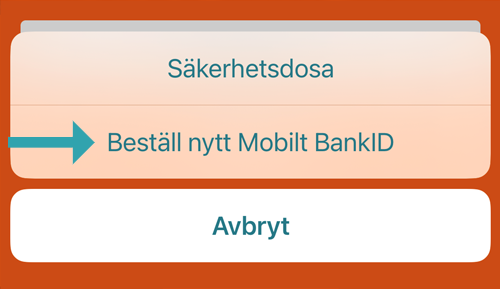 Pil som pekar mot texten "Beställ nytt Mobilt BankID"