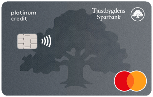 Betal- och kreditkort Mastercard Platinum i färgen grå med en ek i bakgrunden
