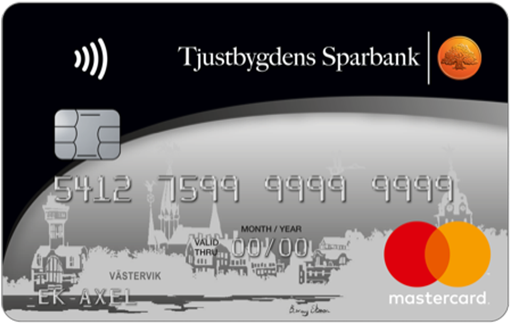 Betal- och kreditkort Mastercard kreditkort i färgen gul med en ek i bakgrunden